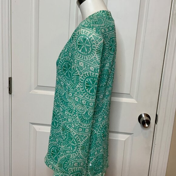 Tory Burch Green Gray Silk Geometric Sequin Tunic Top, Size 8 - Picture 5 of 10